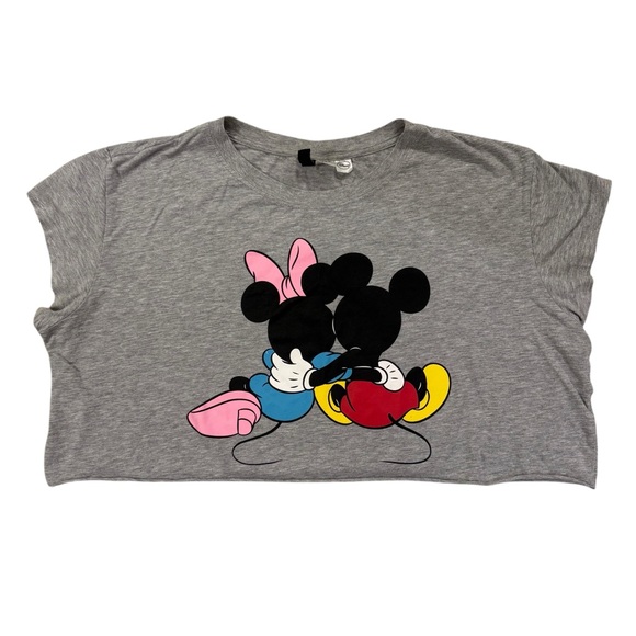 Disney H&M Divided Mickey Mouse Minnie Cropped Short Y2K T-Shirt Women Size L - Picture 1 of 6
